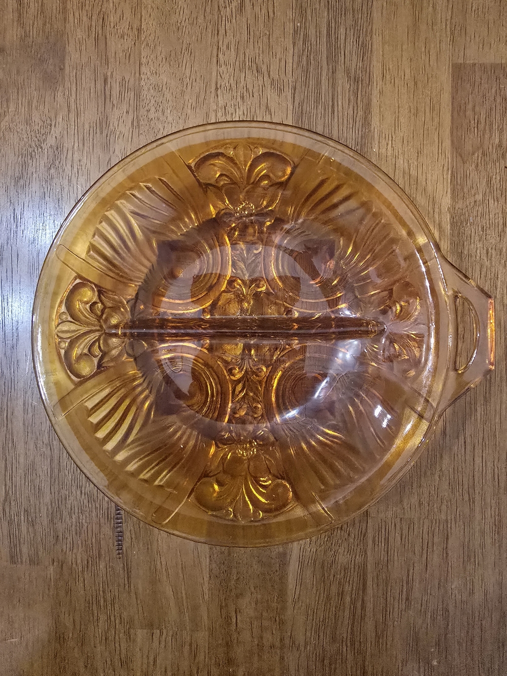 Vintage Indiana Glass Killarney Amber Divided Relish Serving Dish Mid-Century 8"